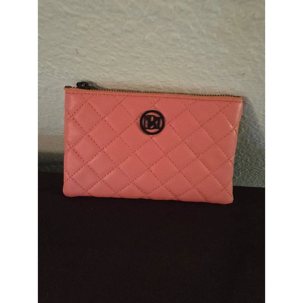 Badgley Mischka Diamond Quilting Clutch Coral Pink Wristlet Bag BM-4102-B NEW